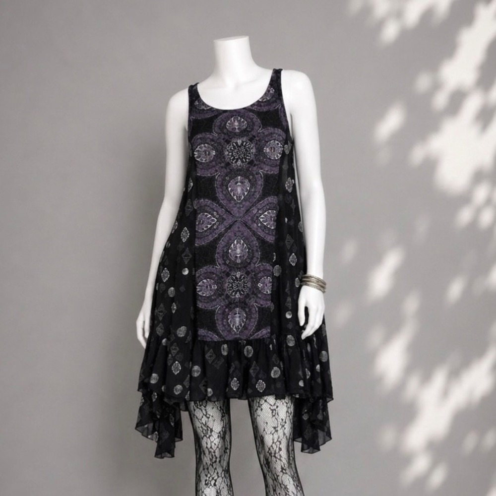 Free People Annka Slip Dress S Black Purple Whimsigoth Boho Festival Mini